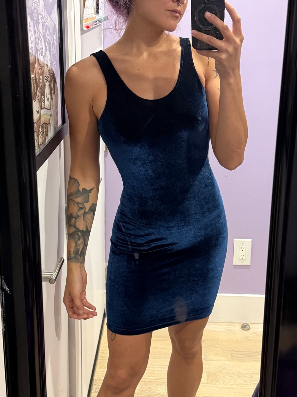American Apparel Blue Velvet Bodycon Mini Dress